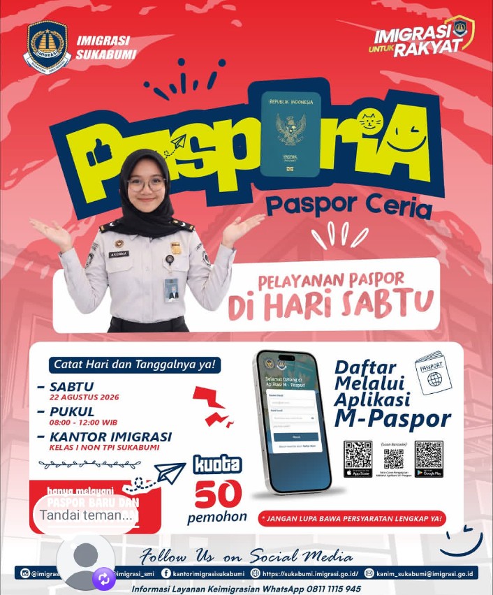 Imigrasi Sukabumi Buka Layanan Pasporia Akhir Pekan, Prioritas 50 Pemohon Pertama